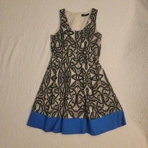 The Limited Ivory Black Royal Blue Dress Size 8 Fit Flare Tailored Woven Texture